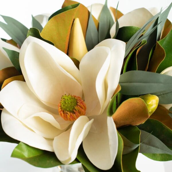 Close-up of vase silhouette detail on this Real Touch White Magnolia Glass Cylinder Vase