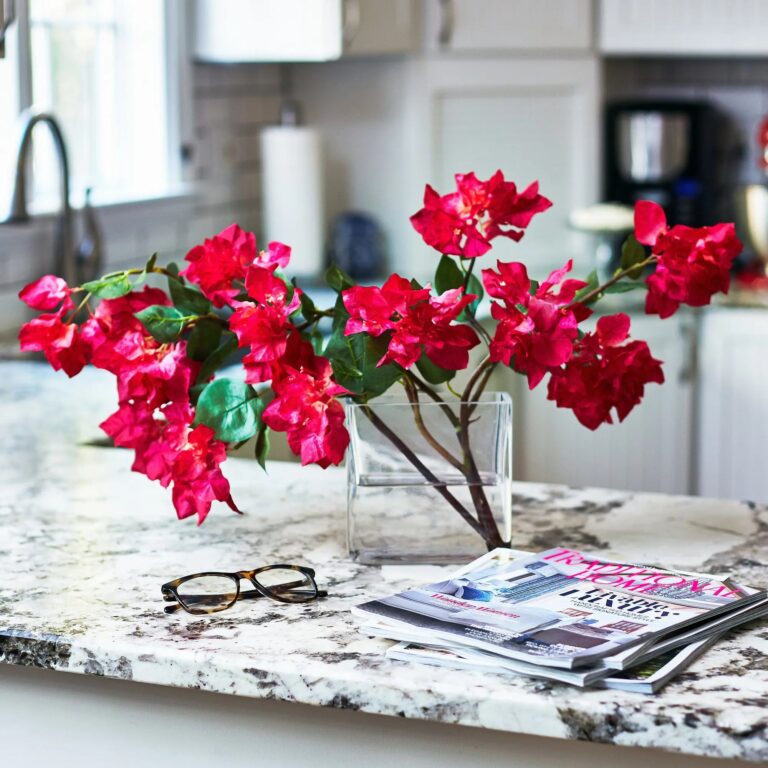 Lifelike Fuchsia Pink Bougainvillea Water Illusion Arrangement in Rectangular Glass Vase - Cerise