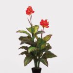 Red Fake Potted Blooming Tropical Canna Floor Plant - 48 inch