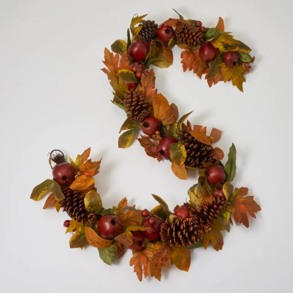 Red Pomegranate, Faux Pinecone and Berry Fall Mantle Garland Table Runner