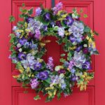 Alternate angle of the Royal Lavender Hydrangea, Lilac, Purple Spring Door Wreath showing wreath face