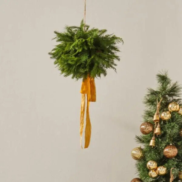 Close-up of leaf foliage texture on this 18 inch Hanging Natural Touch Greenery Large Topiary