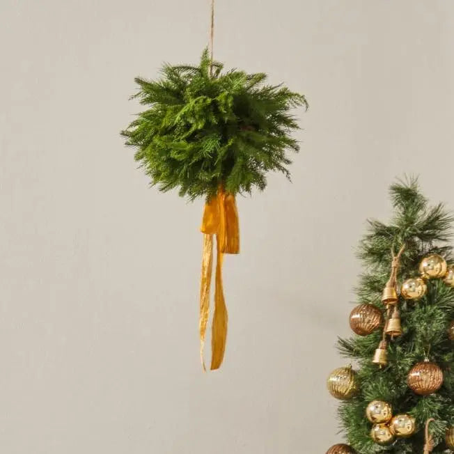 Close-up of leaf foliage texture on this 18 inch Hanging Natural Touch Greenery Large Topiary