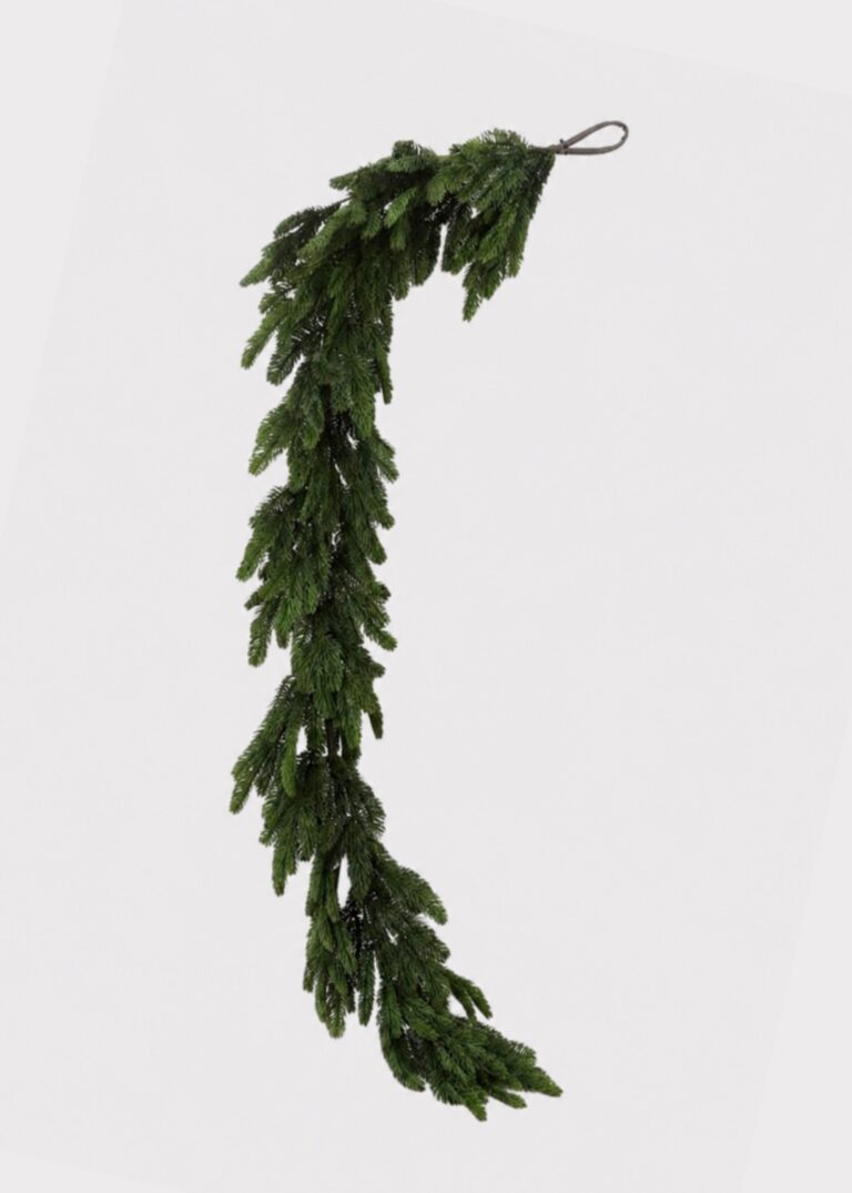 Close-up of greenery along the garland on this Real Touch Noble Fir Artificial Winter Greens