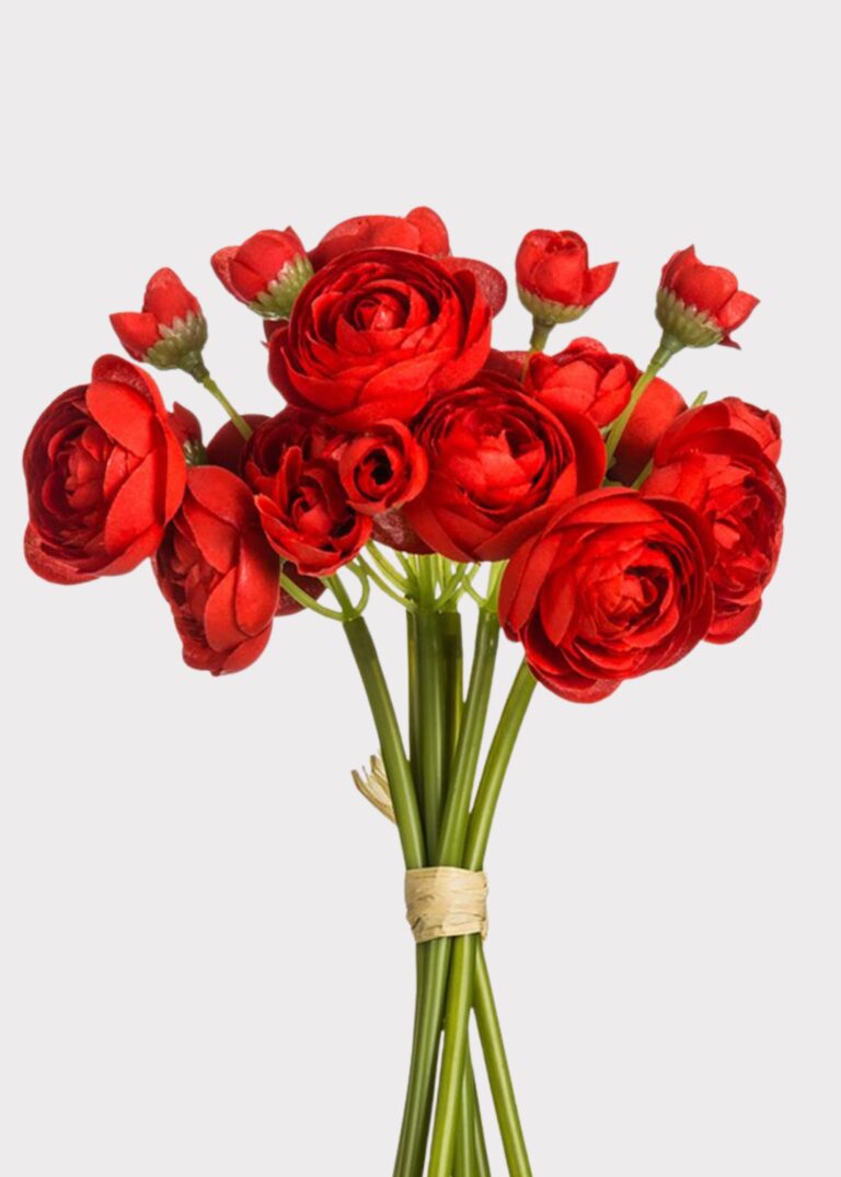 Red Mini Ranunculus Artificial Flower Bundle - 10 inch, faux flower stems