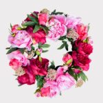 Pink and Burgundy Blooming Peony Fake Flower Wreath - 26 inch