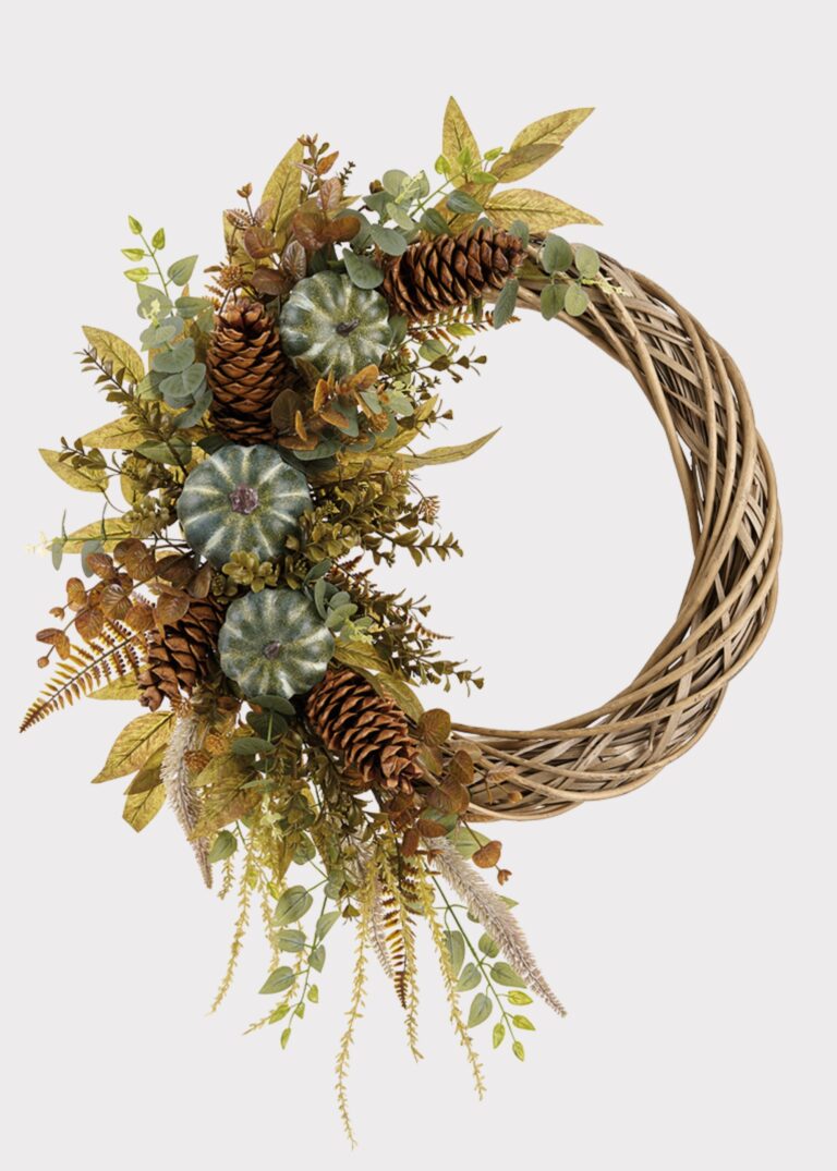 Green Fake Pumpkin and Eucalyptus Fall Wreath - 32 inch