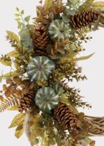 Close-up of blooms and berries on this Green Fake Pumpkin and Eucalyptus Eucalyptus Fall Wreath