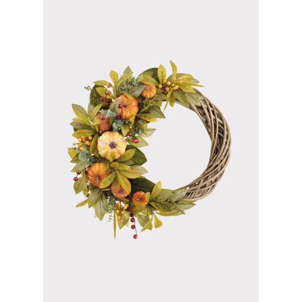 24" Artificial Pumpkin & Foliage Wreath - Orange