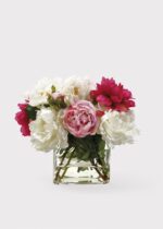 Pink and White Faux Peony Glass Vase Arrangement - 14 inch