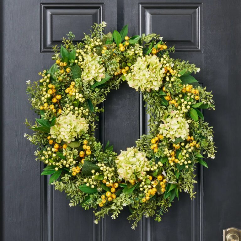 Green Hydrangea, Eucalyptus, Berry and Boxwood Spring All Seasons Wreath