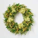 Alternate angle of the Green Hydrangea, Eucalyptus, Berry All Seasons Wreath showing wreath face texture