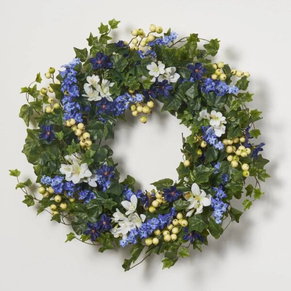 Blue Larkspur and White Freesia Spring Front Door Wreath