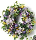 Close-up of wreath face texture on this Royal Lavender Hydrangea, Lilac, Purple Spring Door Wreath