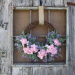 Detail view of layered greenery detail from the Light Pink Hydrangea, Lavender Front Door Wreath