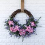 Light Pink Hydrangea, Lavender and Eucalyptus Asymmetrical Everyday Spring Front Door Wreath 22 inch