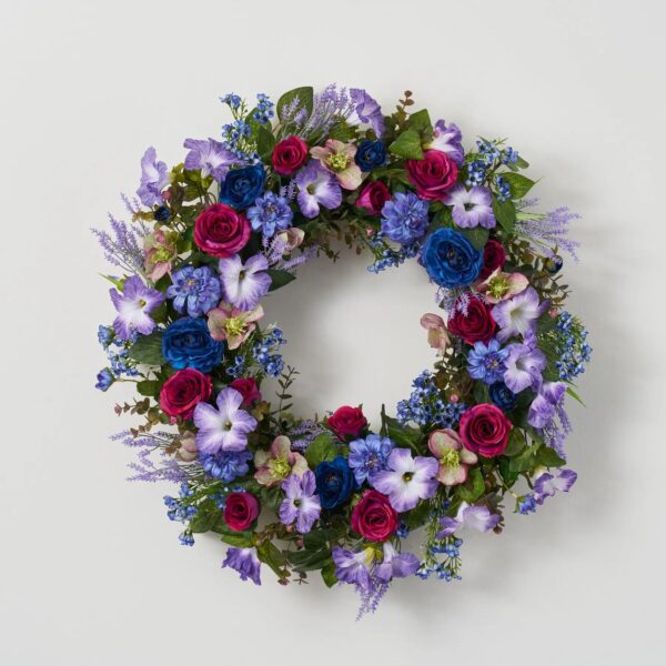 Indigo Dreamer - Mixed Blue and Purple Faux Floral Spring Summer Front Door Wreath