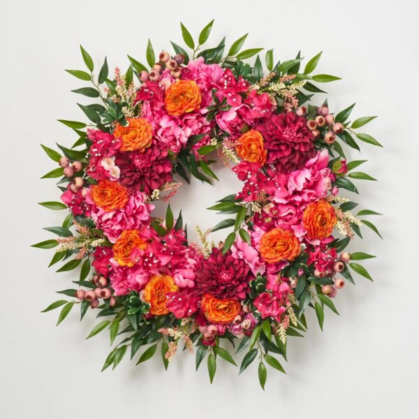 Exotic Beauty - Dahlia, Bougainvillea and Ranunculus Spring Summer Front Door Wreath