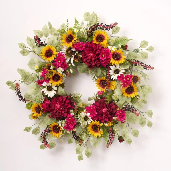 Summer on the Farm - Golden Sunflower, Burgundy Dahlia, Door Spring Wreath