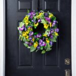 Pansy Perfection - Mixed Yellow and Purple Pansy Spring Summer Front Door Wreath