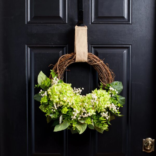 Green Hydrangea, Gypsophila, and Eucalyptus Everyday Spring Front Door Wreath