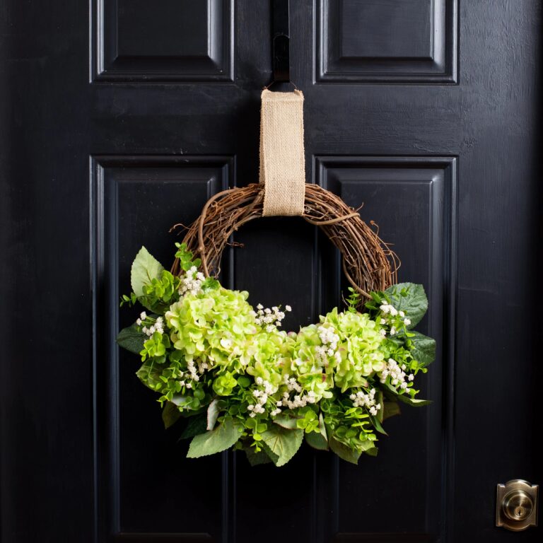 Green Hydrangea, Gypsophila, and Eucalyptus Everyday Spring Front Door Wreath