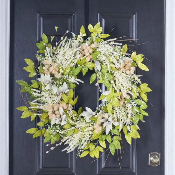 Magic Meadows - White Ash Leaf, Astilbe, Pussy Willow Spring Summer Front Door Wreath
