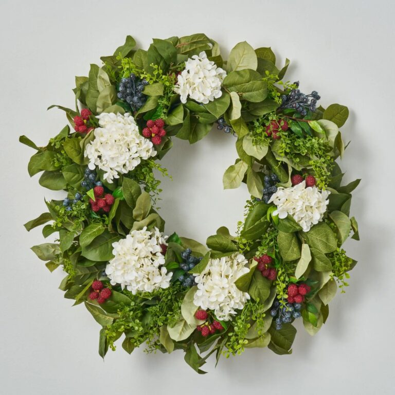 Williamsburg Style Americana Fruit Wreath with Hydrangea, Raspberry and Blueberry Summer Front Door Wreath