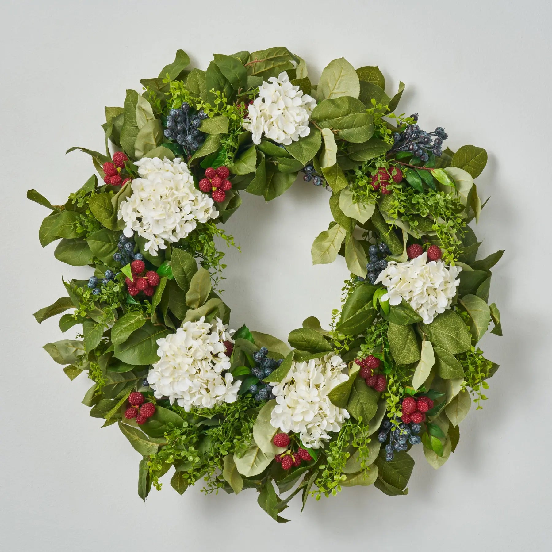SW1260WilliamsburgStyleAmericanaFruitWreathwithHydrangea_Raspberry_BlueberrySummerFrontDoorWreath_3.jpg Williamsburg Style Americana Fruit Wreath with Hydrangea, Raspberry and Blueberry Summer Front Door Wreath