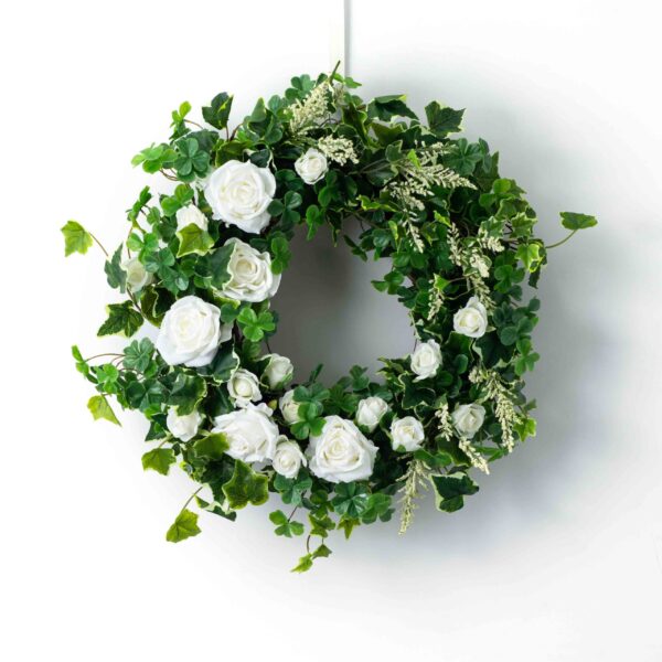 Irish Springs - Clover and Ivy Greenery with White Patrick's Day Wreath