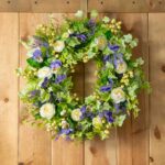 Purple Lavender Pansy, Cream Camellia and Gooseberry Spring Ivy Front Door Wreath