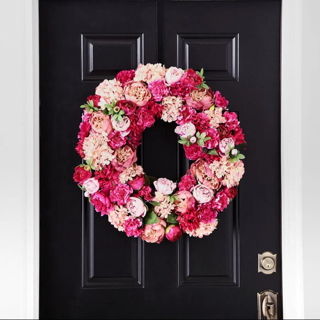 SW1290BlushingBloomsRM2025_2.jpg Blushing Blooms - Mixed Pink Hydrangea, Peony and Carnation Spring Summer Front Door Wreath