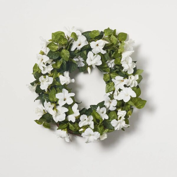 Cascades of Blooming White Petunia Faux Floral Spring Summer Front Door Wreath