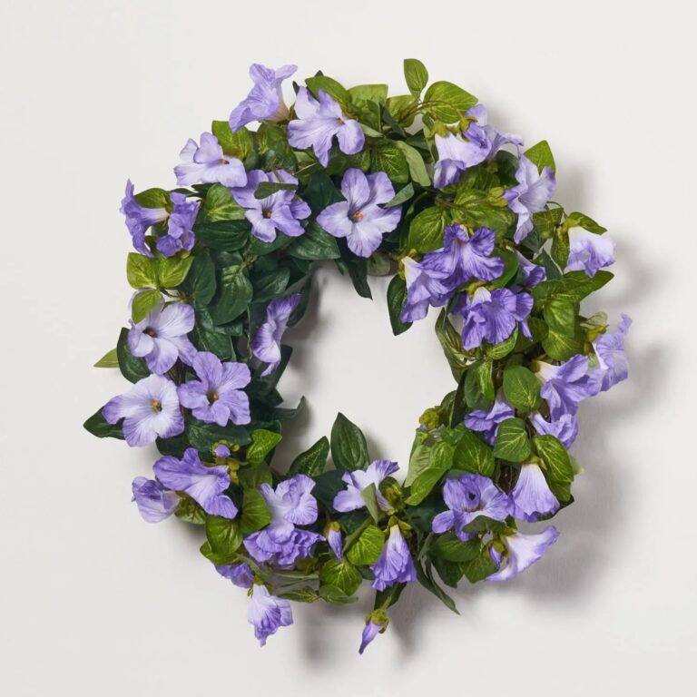 Cascades of Blooming Purple Petunia Faux Floral Spring Summer Front Door Wreath