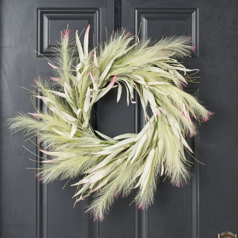 Sage and Pink Faux Seaside Pampas Grass Spring Summer Wreath - 24 inch