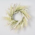 Alternate angle of the Sage and Pink Faux Seaside Spring Summer Wreath showing wreath face