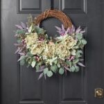 Alternate angle of the Purple Seeded Boxwood, Eucalyptus Front Door Wreath showing wreath face texture