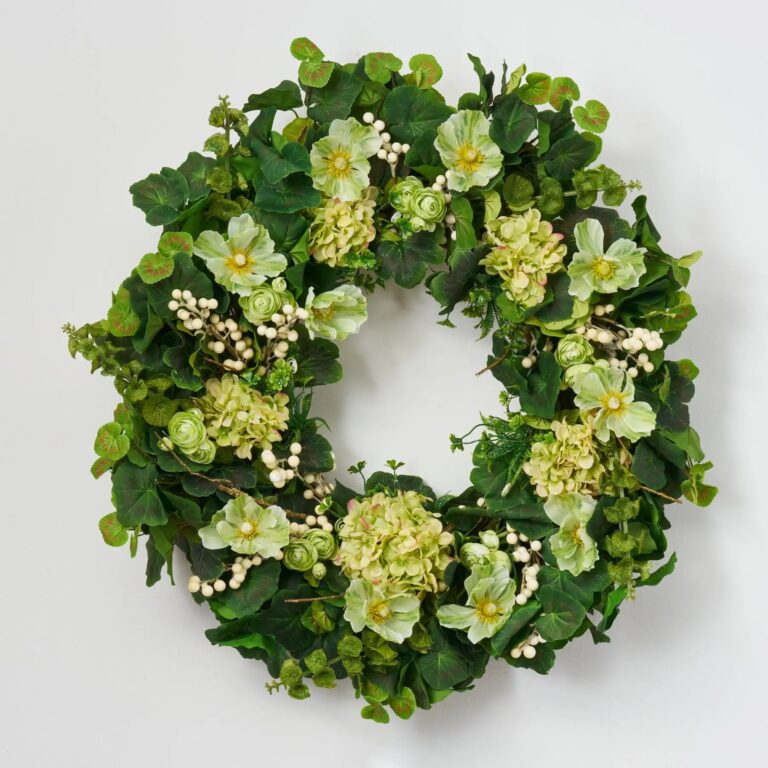 Bells of Ireland - Green Hydrangea, Poppy, Ranunculus Everyday Spring Wreath