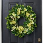 Alternate angle of the Bells of Ireland - Green Everyday Spring Wreath showing wreath face