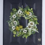 Alternate angle of the White Sunflower, Yellow Hydrangea Front Door Wreath showing wreath face texture