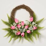 Tulip and Lifelike Fern Greenery Half Wreath Spring Summer Front Door Decor - Available In