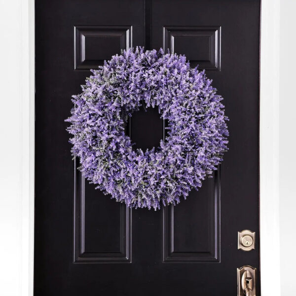 Lifelike Faux Garden Lavender Spring Summer Purple Front Door UV - Protected Outdoor Wreath