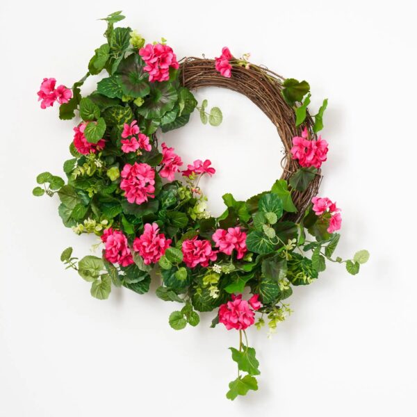 Pink Paradise - Bright Pink Hanging Geranium with French Front Door Wreath