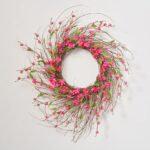 Dark Pink Cherry Blossom Wispy Birch Twig Front Door Spring Summer Wreath - 24 inch