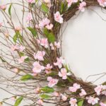 Close-up of blooms and berries on this Light Pink Cherry Blossom Wispy Spring Summer Wreath