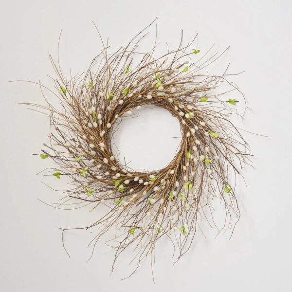 Lifelike Faux Pussy Willow Branch Wispy Birch Twig Front Spring Summer Wreath - 24 inch