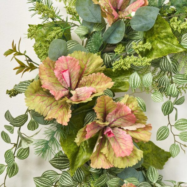 Close-up of blooms and berries on this Mixed Tropical Everyday Spring Wreath