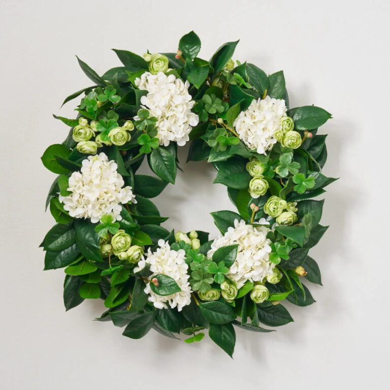 Clover Patch - White Hydrangea, Green Ranunculus and Mixed Day Spring Wreath - Green