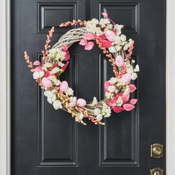 Easter Tea House - Pink Berry, Rose Leaf, Front Door Wreath - 22 inch
