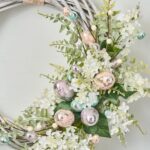 Close-up of blooms and berries on this Easter Egg Hunt - Vintage Pink Velvet Ribbon